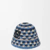 Patch Crochet Bucket Hat in Raffia and Calfskin