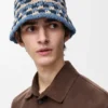 Patch Crochet Bucket Hat in Raffia and Calfskin