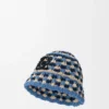 Patch Crochet Bucket Hat in Raffia and Calfskin
