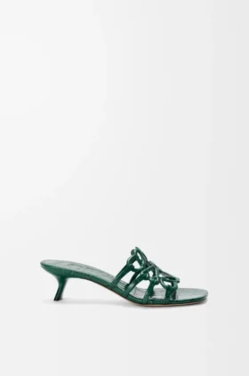 Petal Anagram Slide in Croc-Embossed Calfskin