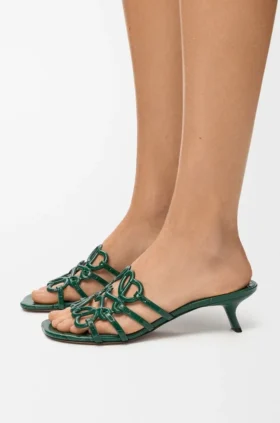Petal Anagram Slide in Croc-Embossed Calfskin