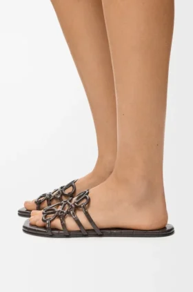 Petal Anagram Slide in Croc-Embossed Calfskin