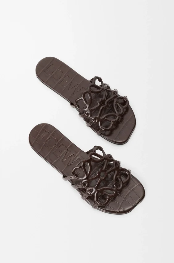 Petal Anagram Slide in Croc-Embossed Calfskin Petal Anagram Slide in Croc-Embossed Calfskin