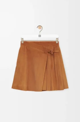 Pleated Mini Skirt in Suede Lambskin
