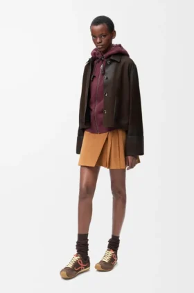 Pleated Mini Skirt in Suede Lambskin