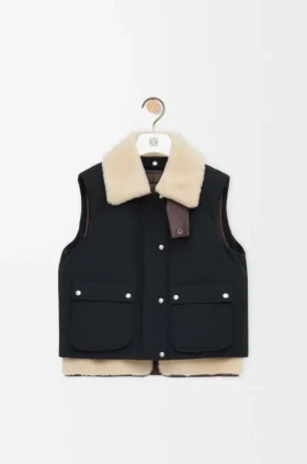 Puffer Vest in Shearling and Cotton Blend