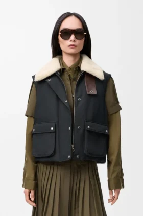 Puffer Vest in Shearling and Cotton Blend