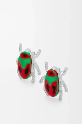 Scarabeo Earrings in Sterling Silver, Enamel and Crystal