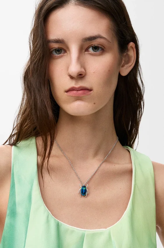 Scarabeo Necklace in Sterling Silver, Enamel and Crystal Scarabeo Necklace in Sterling Silver, Enamel and Crystal