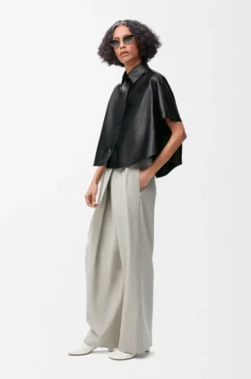 Short Sleeve Trapeze Shirt in Nappa Lambskin