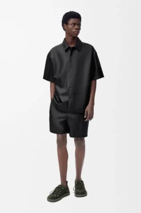 Short Sleeve Shirt in Nappa Lambskin