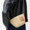 Slit Pochette Bag in Raffia and Calfskin