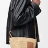 Slit Pochette Bag in Raffia and Calfskin