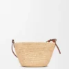 Slit Pochette Bag in Raffia and Calfskin