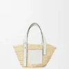 Small Basket Bag in Palm Leaf and Calfskin