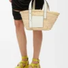 Small Basket Bag in Palm Leaf and Calfskin