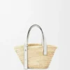 Small Basket Bag in Palm Leaf and Calfskin
