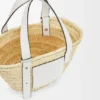 Small Basket Bag in Palm Leaf and Calfskin