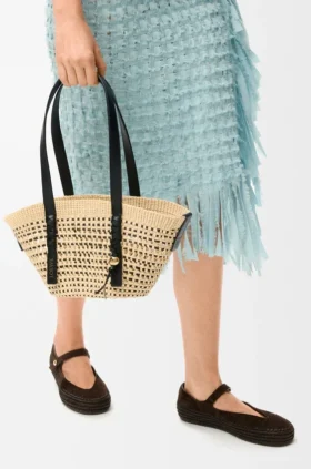 Small Braid Basket in Iraca Palm Ad Calfskin