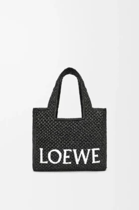Small Loewe Font Tote in Raffia