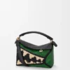 Small Puzzle Edge Bag in Raffia and Calfskin