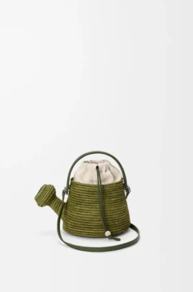 Watering Can Bag in Raffia and Calfskin