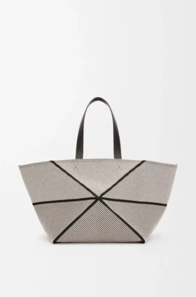 Xxl Puzzle Fold Tote in Canvas Jacquard and Calfskin